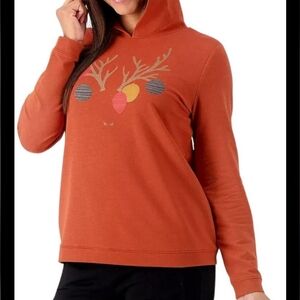 AnyBody Rust Orange Hooded Cowl Sweater with Reindeer Motif  Size Small